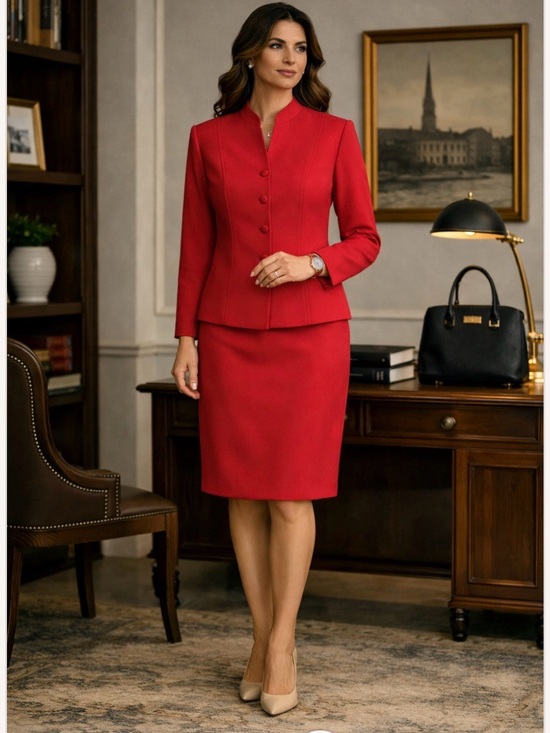 Le Suit Dresses & Skirts - Le Suit Crimson Red Skirt Suit Set Size 10P Tailored Blazer Pencil Skirt Classic
